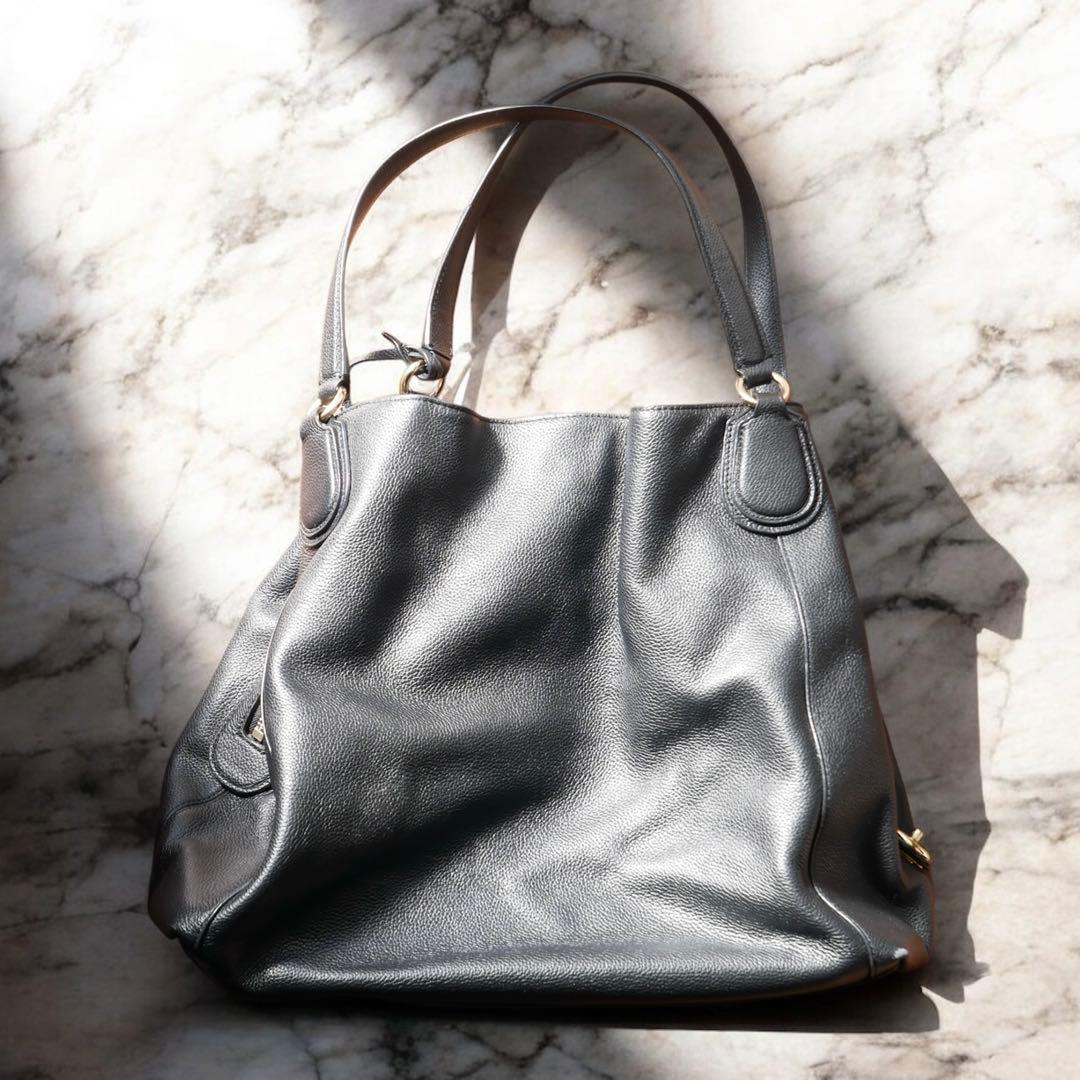 新品級 OLD COACH レザーハンドバッグ ブラック 馬車刻印