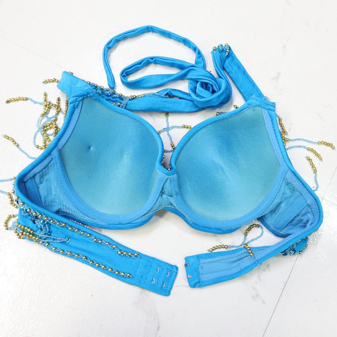 【ベリーダンス用 オリエンタル衣装】アクアブルー MEISHULANNA ラメ