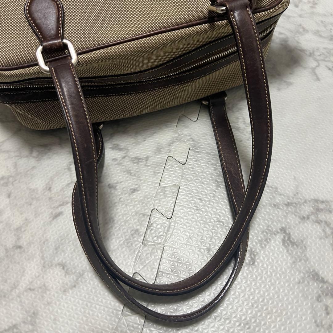 プラダ ロゴジャガード ミニボストン ハンドバッグ キャンバス レザー ベージュ