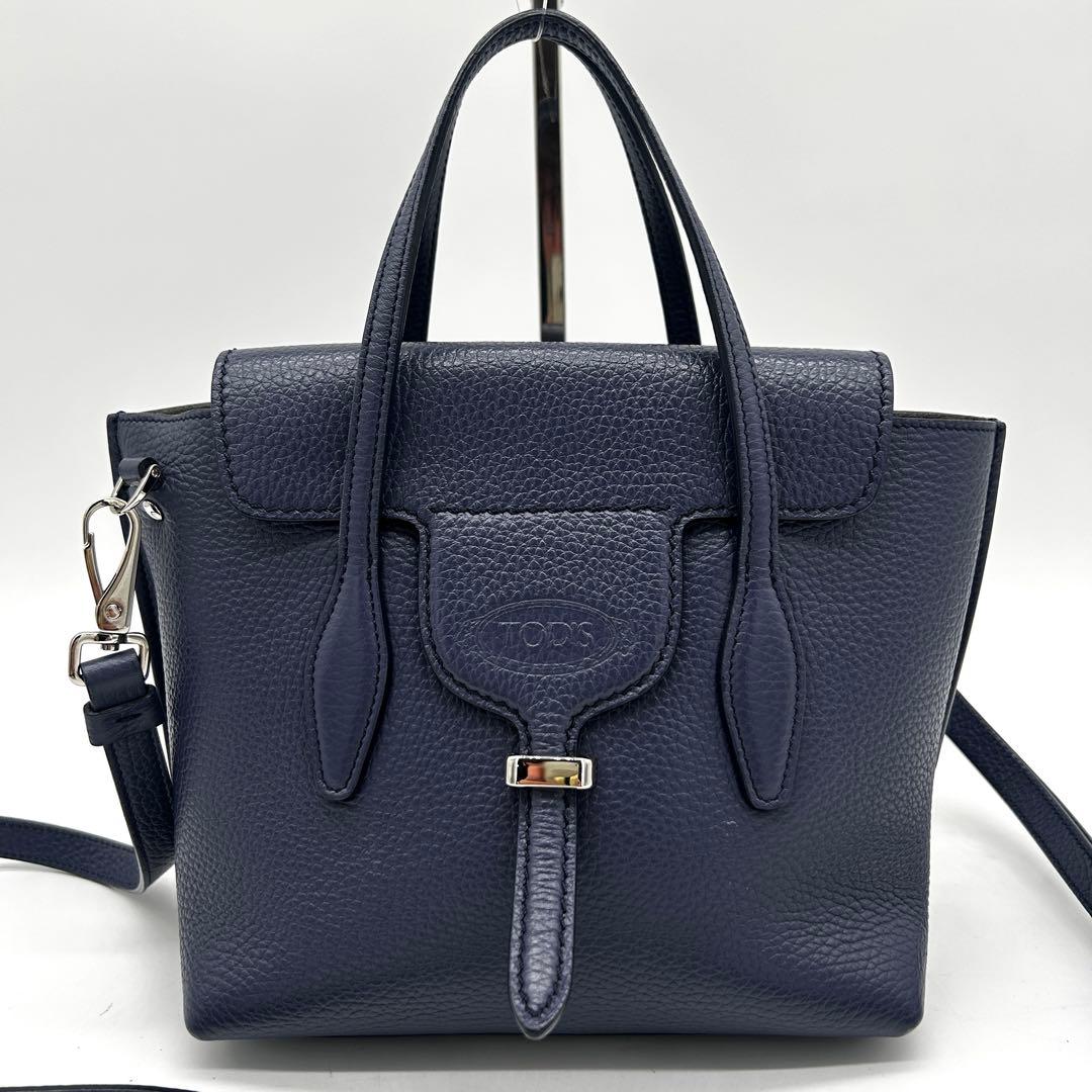 【美品】トッズ 2way ジョイミニ ハンドバッグ レザー ネイビー 斜め掛け