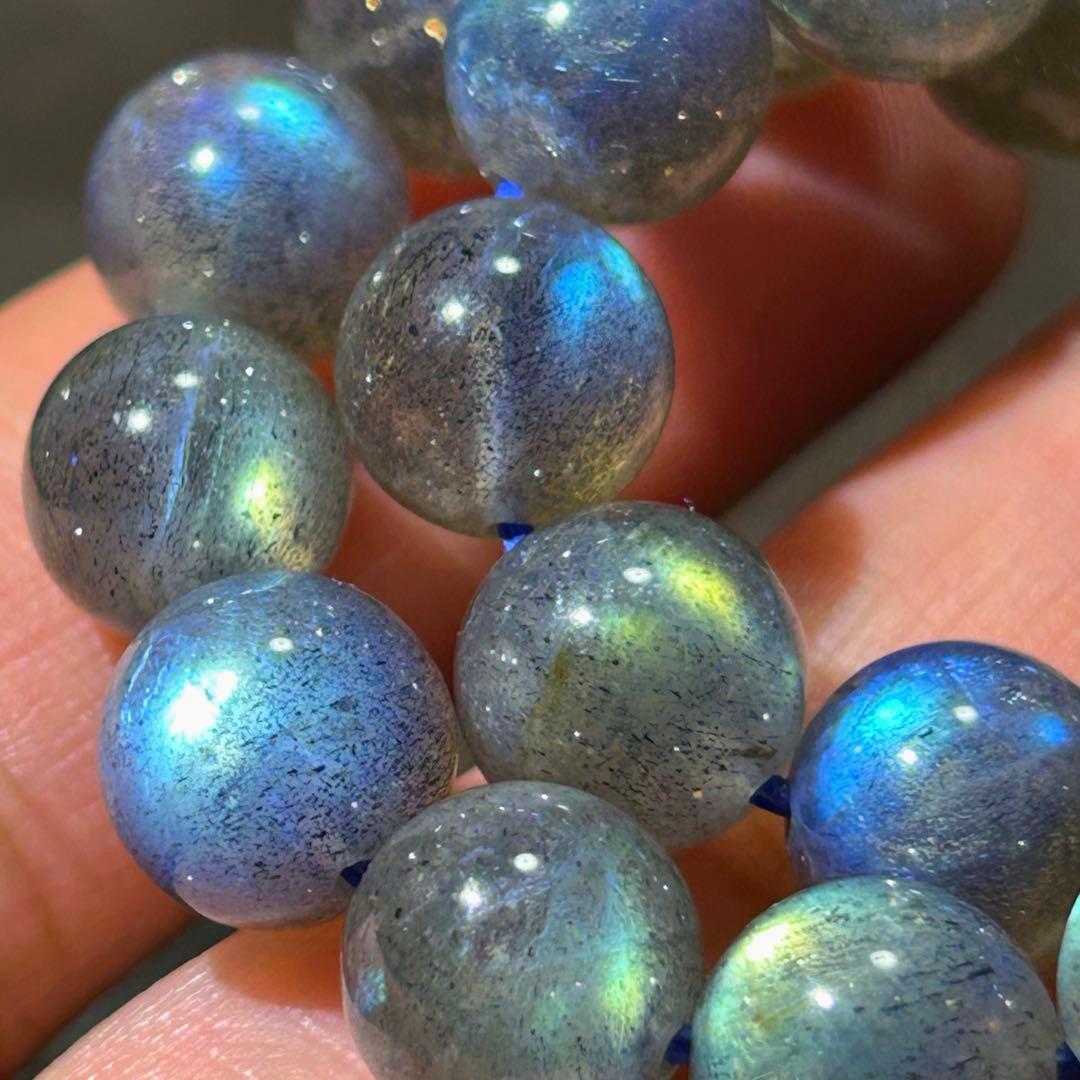 ☆虹様！レインボー　ブルー　ラブラドライト　ブレス　財福大黒宝珠②