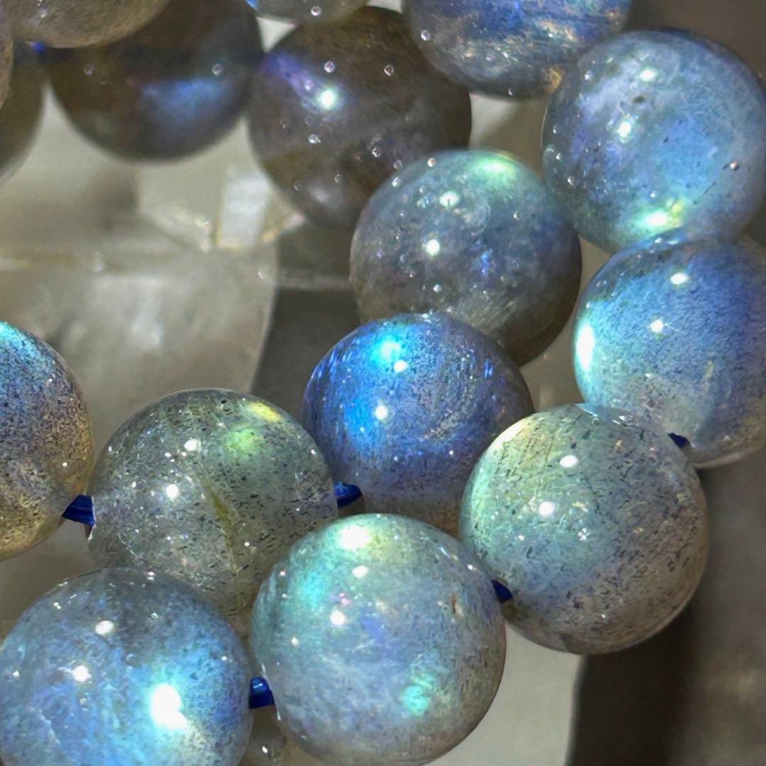 ☆虹様！レインボー　ブルー　ラブラドライト　ブレス　財福大黒宝珠②