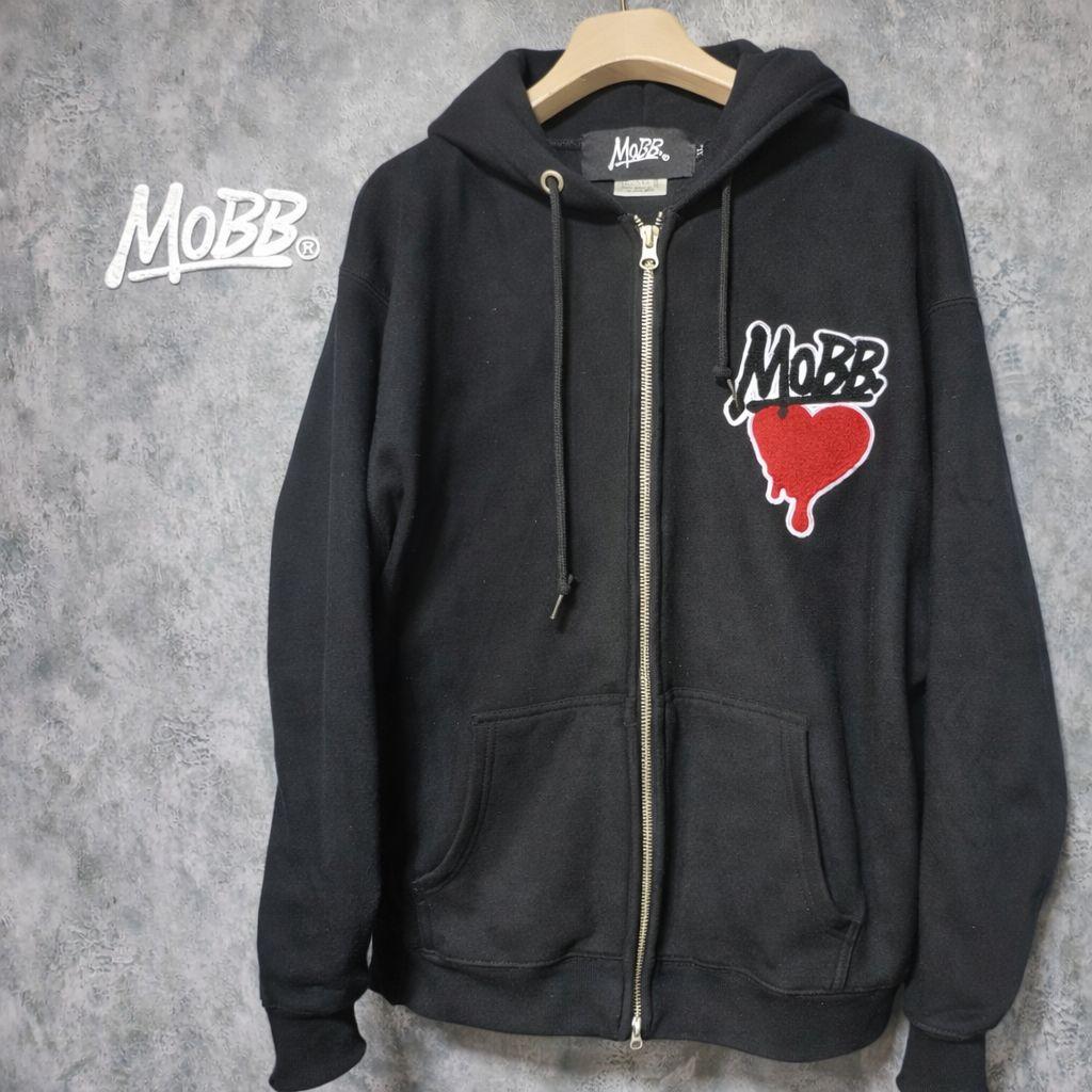 MOBB ジップアップパーカー XL 黒 ハートロゴ 刺繍 ストリート - メルカリ