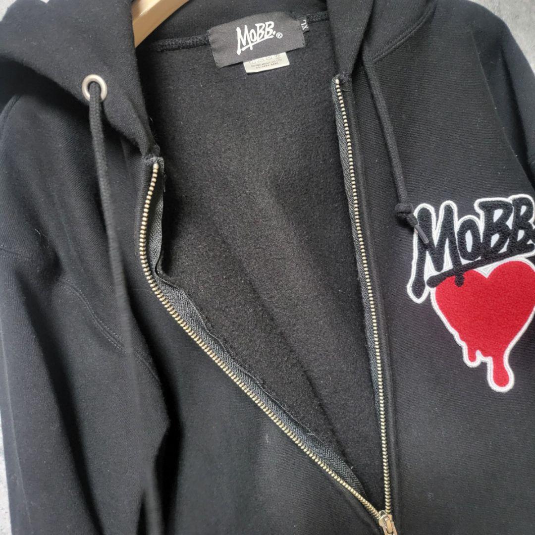 MOBB ジップアップパーカー XL 黒 ハートロゴ 刺繍 ストリート - メルカリ