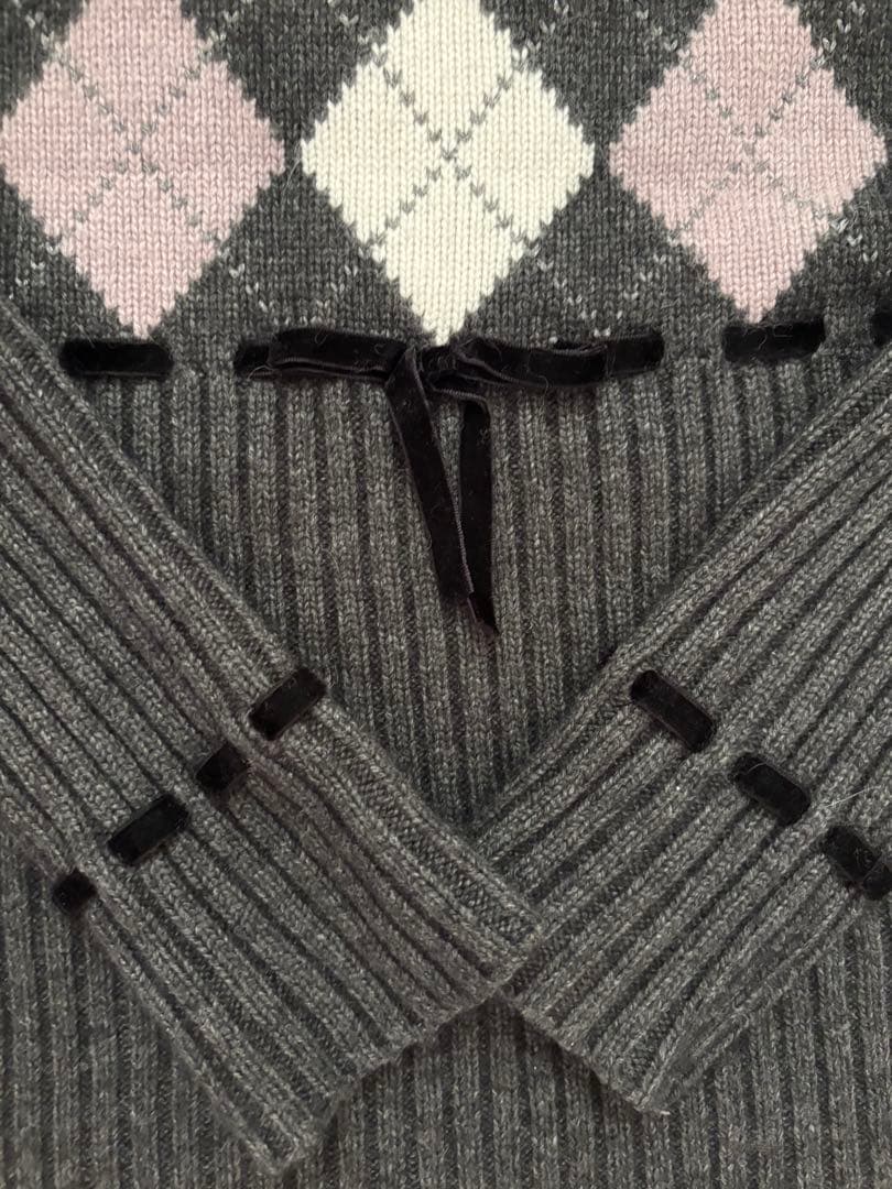 Mサイズ　her lip to アーガイルニットワンピース　グレー