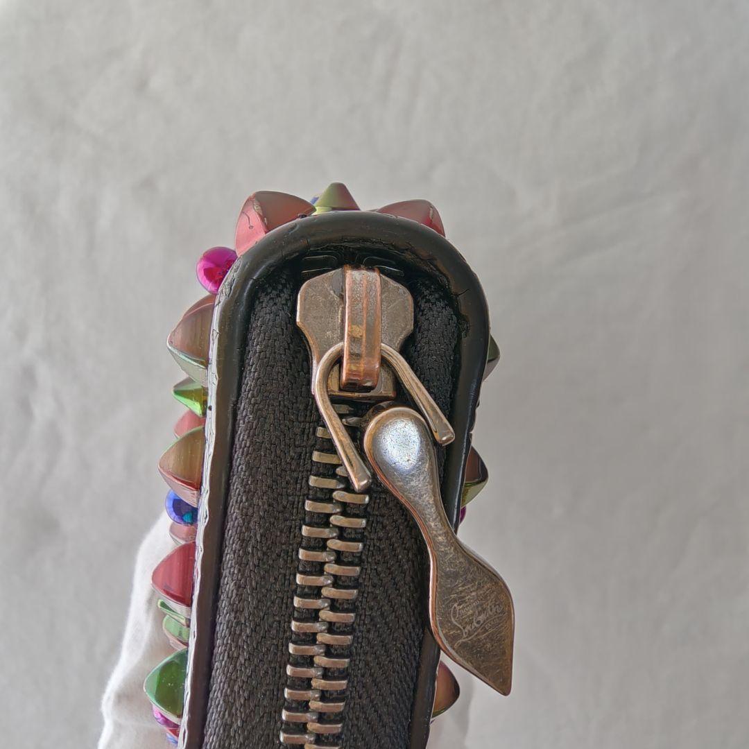 美品 ルブタン パネトーネ マルチカラー スタッズ スパイク ラウンドファスナー