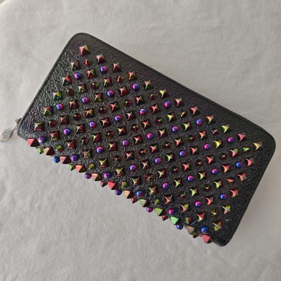 美品 ルブタン パネトーネ マルチカラー スタッズ スパイク ラウンドファスナー