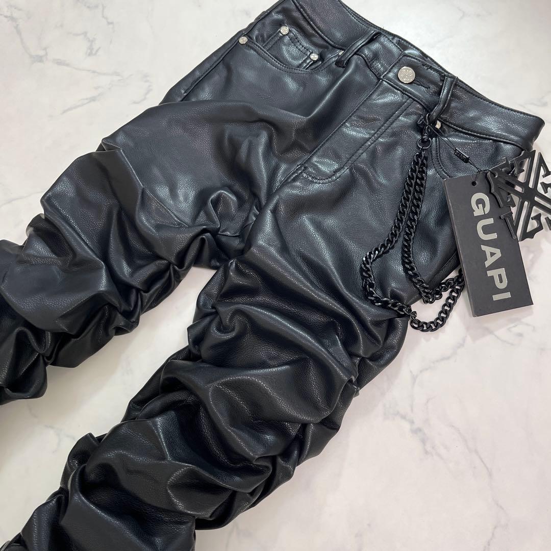 GUAPI グアピ オールブラック スーパースタックレザーデニム 新品 28