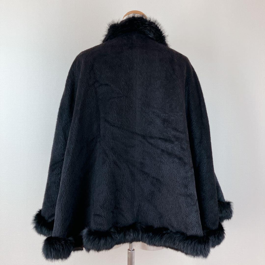 Petit Elfe アルパカブレンドポンチョ ケープ 黒 M〜L リアルファー