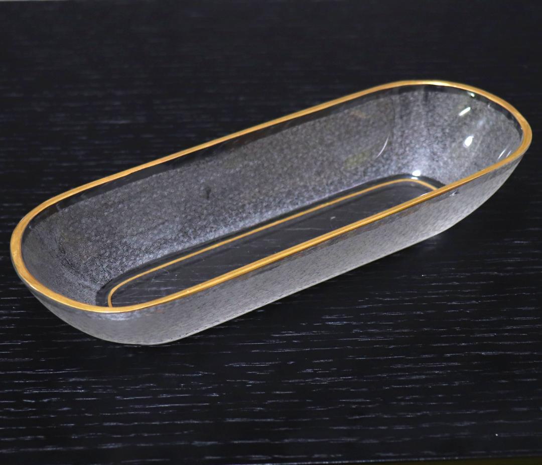 オールド・バカラ 珍品 春海商店特注青海波文金彩舟形鉢 24.6cm 懐石料理具