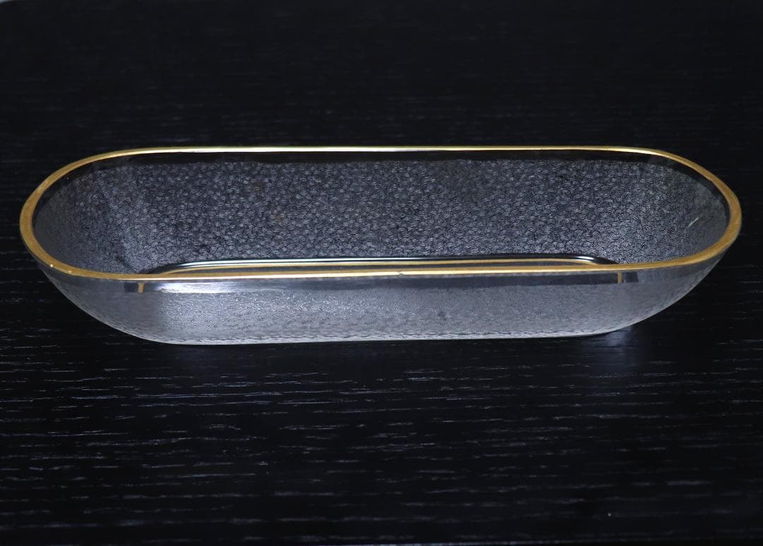 オールド・バカラ 珍品 春海商店特注青海波文金彩舟形鉢 24.6cm 懐石料理具