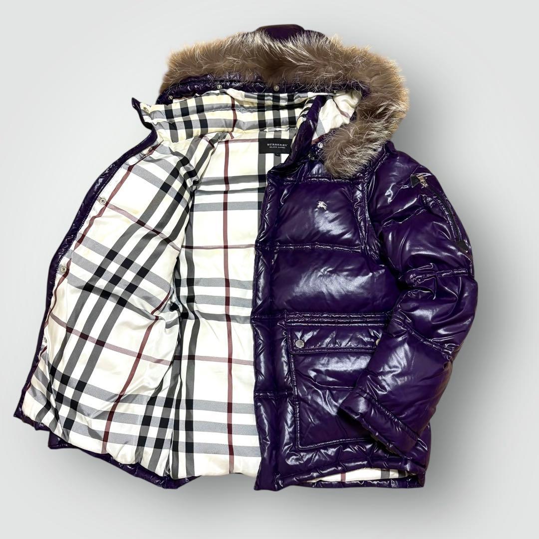 BURBERRY BLACK LABEL ファー付き ダウンジャケット パープル - メルカリ