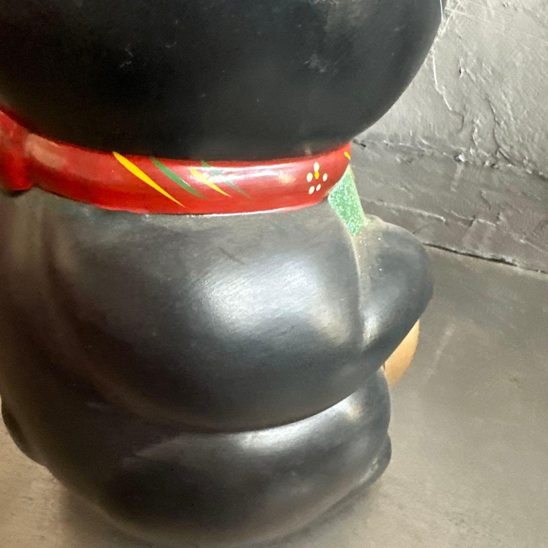 ヴィンテージ　招き猫‼️大きな黒猫の陶器置物 左手上げ！幸運を呼ぶ