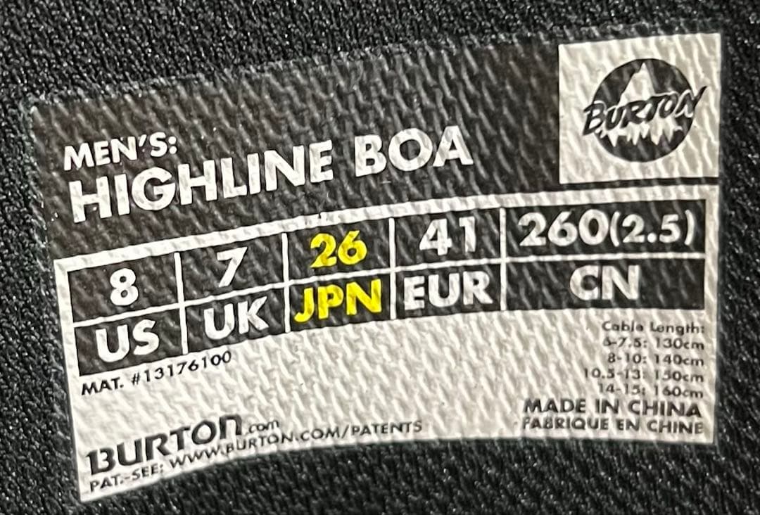 【即日発送】BURTON HIGHLINE BOA ハイラインボア 26.0cm