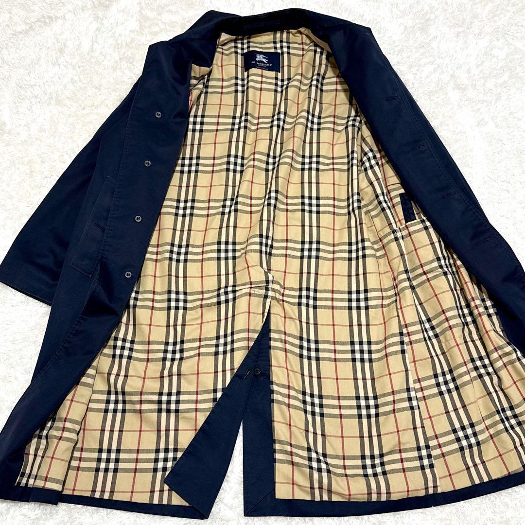 バーバリー ステンカラーコート ノバチェック裏地 ネイビー 紺 ロングコート L