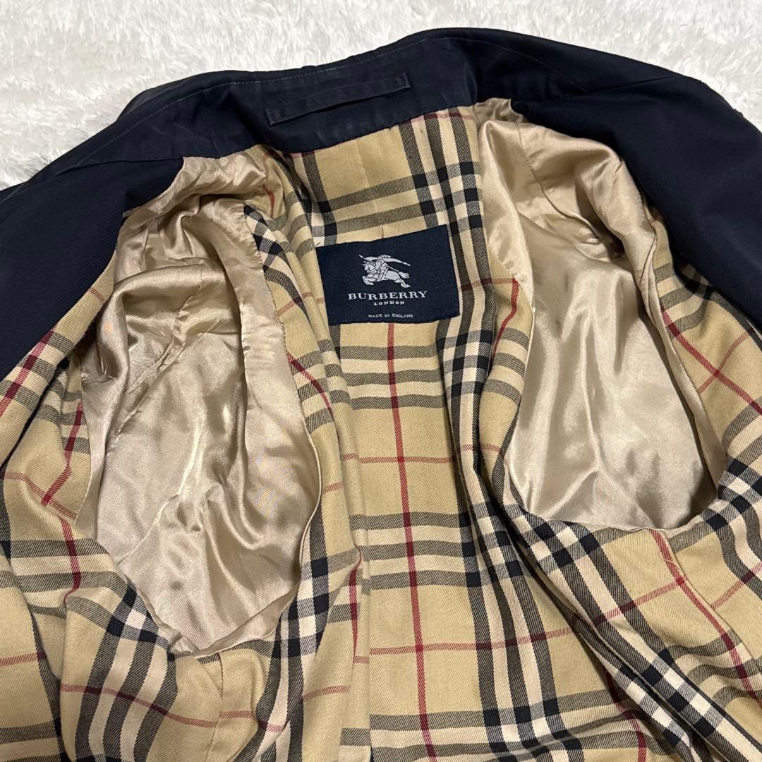 バーバリー ステンカラーコート ノバチェック裏地 ネイビー 紺 ロングコート L
