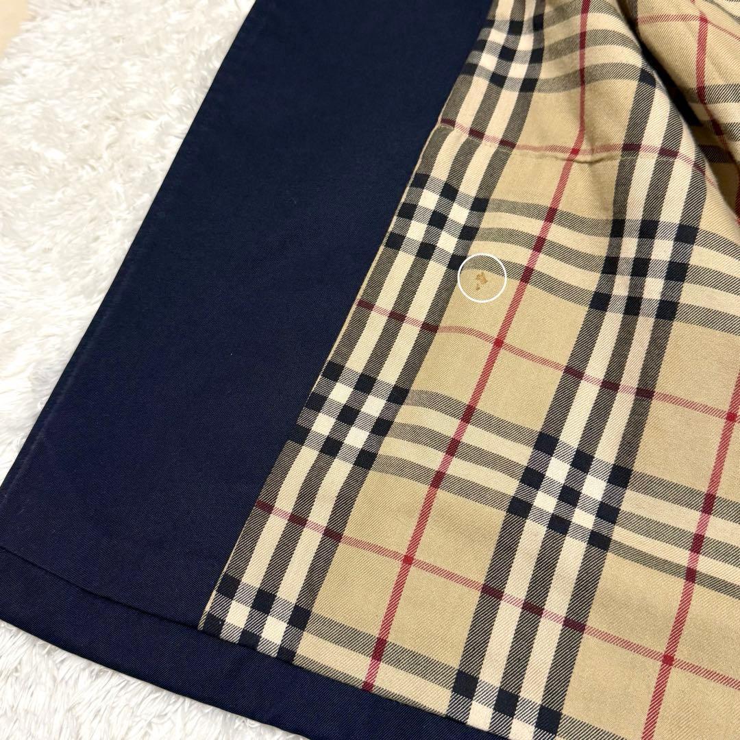 バーバリー ステンカラーコート ノバチェック裏地 ネイビー 紺 ロングコート L