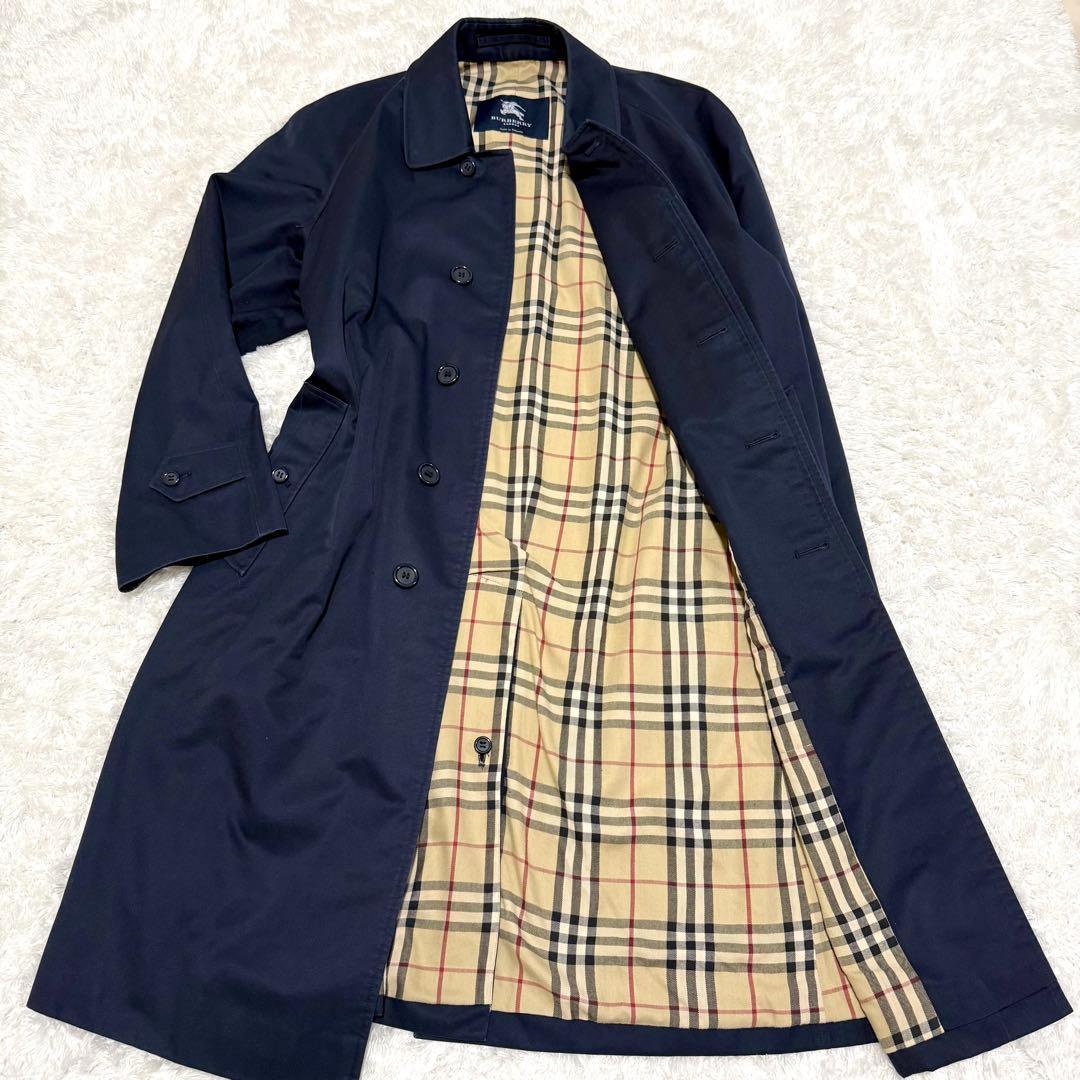 バーバリー ステンカラーコート ノバチェック裏地 ネイビー 紺 ロングコート L