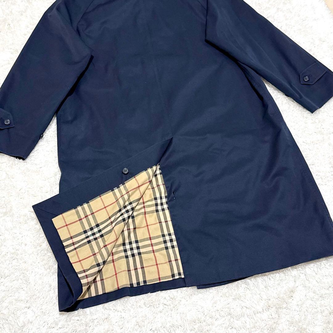 バーバリー ステンカラーコート ノバチェック裏地 ネイビー 紺 ロングコート L