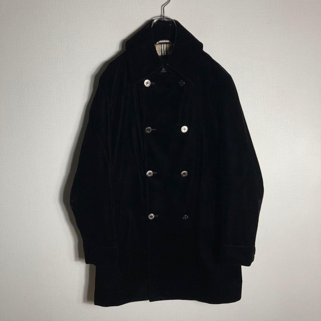 BURBERRY ベロアコート キュプラ チェック柄 黒 L