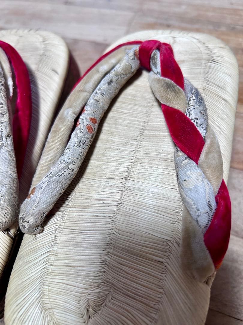 昭和初期頃　ぽっくり　鶴と雲の彫刻　七五三