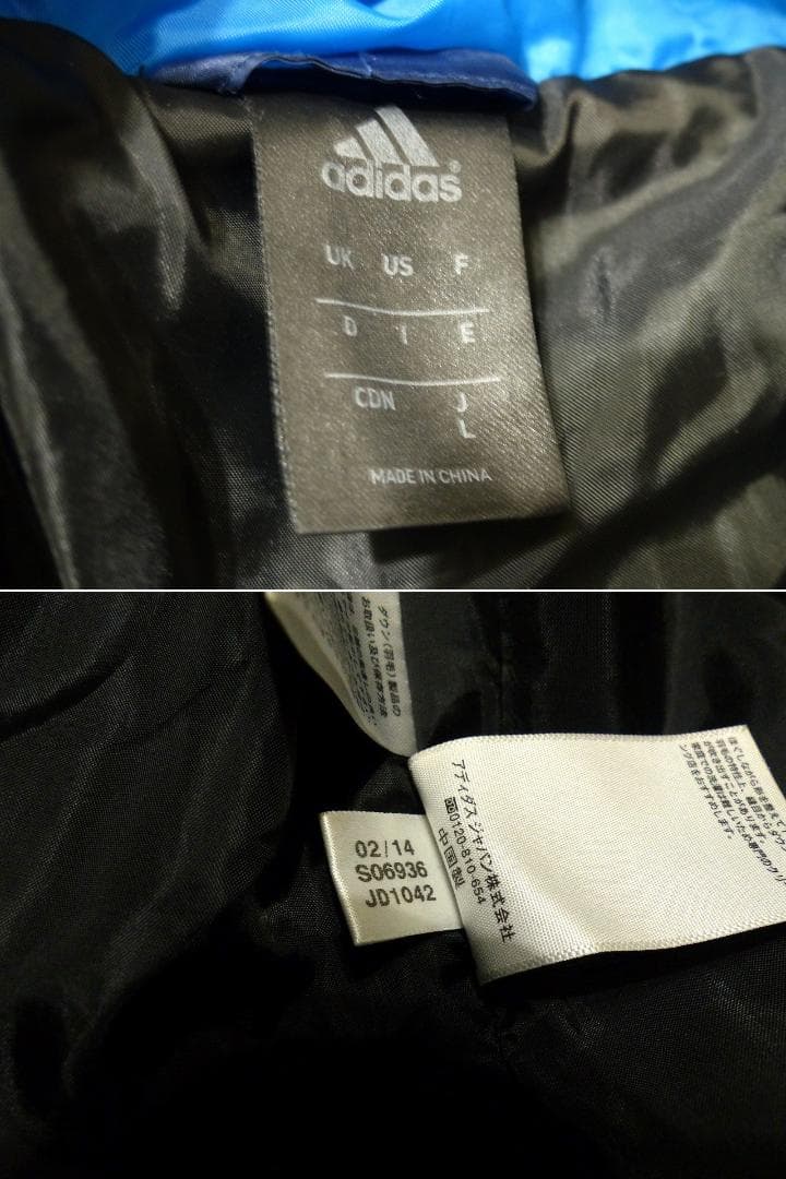 送料込 良品★adidas ロング ダウンコート L★アディダス/ネイビー