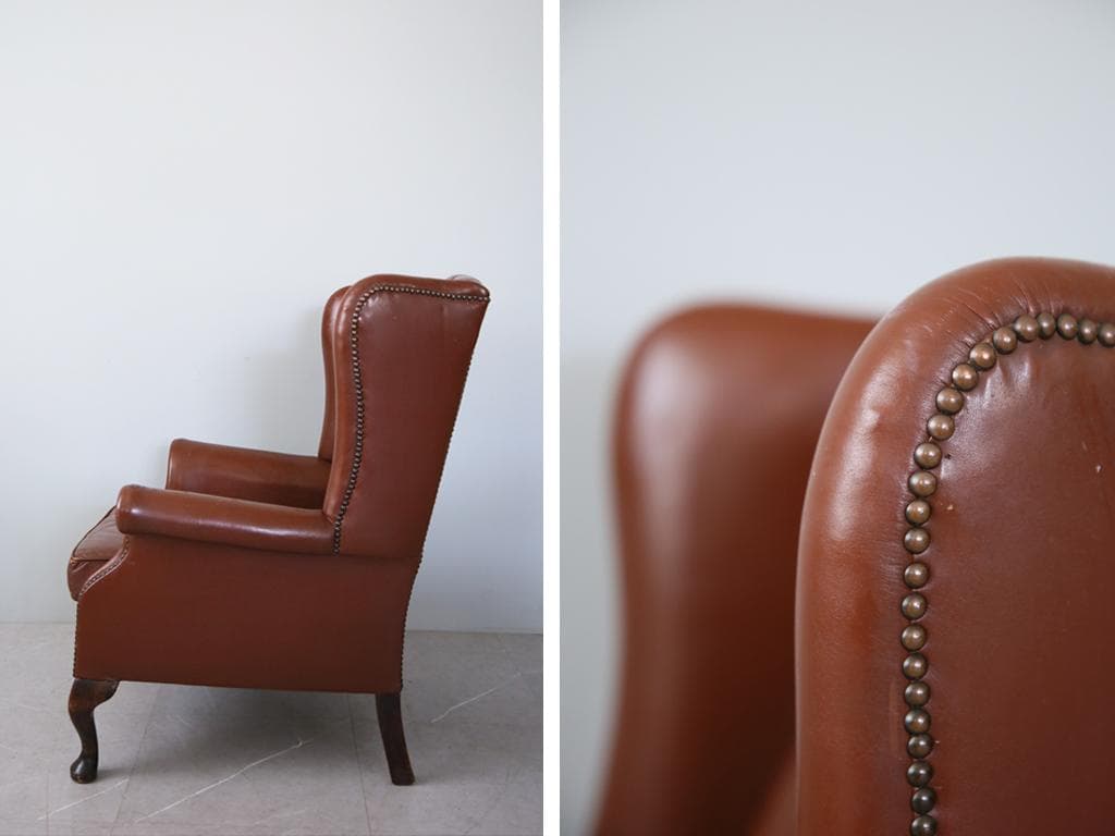 英国アンティークチェスターフィールドアームチェア/本革レザーソファー89-180
