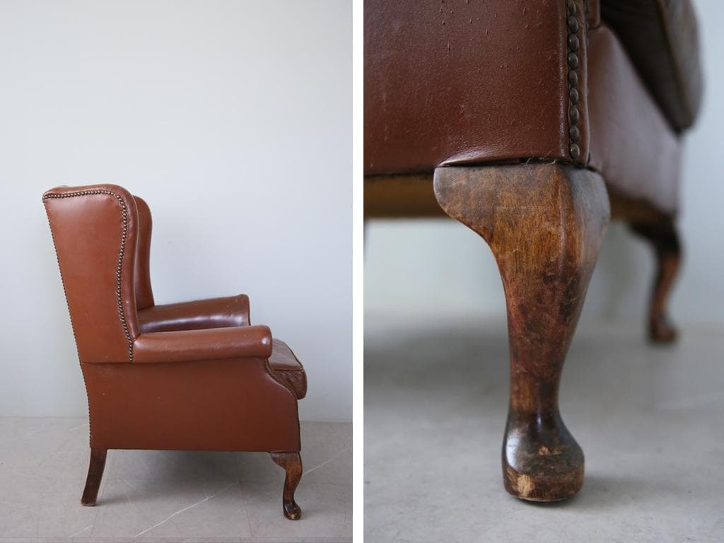 英国アンティークチェスターフィールドアームチェア/本革レザーソファー89-180