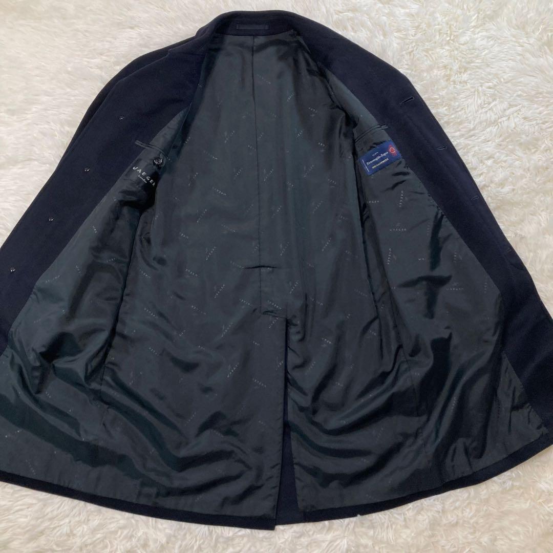 ゼニア イエーガーロンドン カシミヤ100% ステンカラーコート 比翼 ネイビー