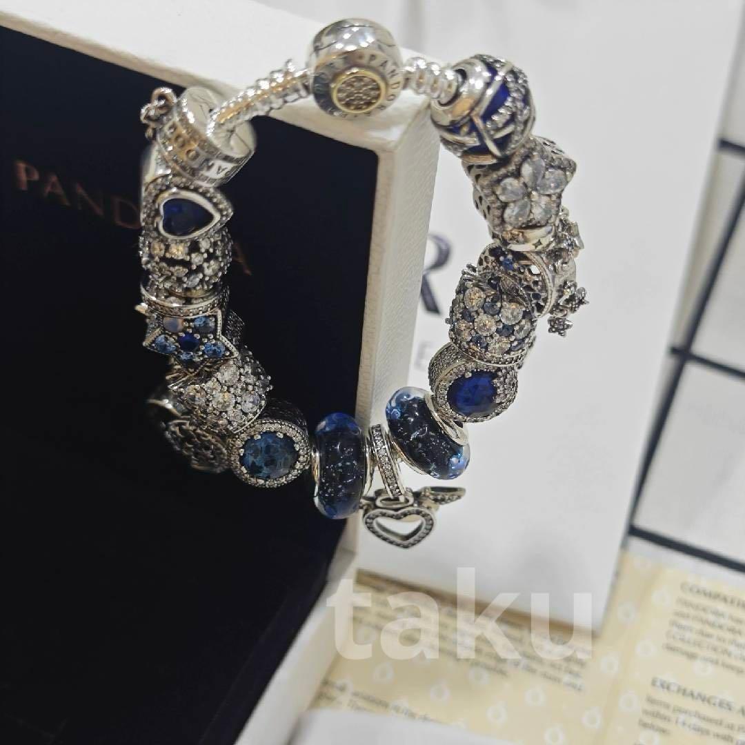 Pandora チャームブレスレット シルバー 青 S925 17#