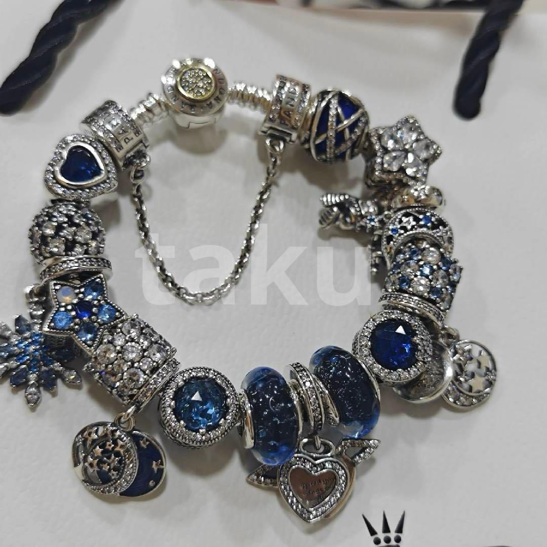 Pandora チャームブレスレット シルバー 青 S925 17#