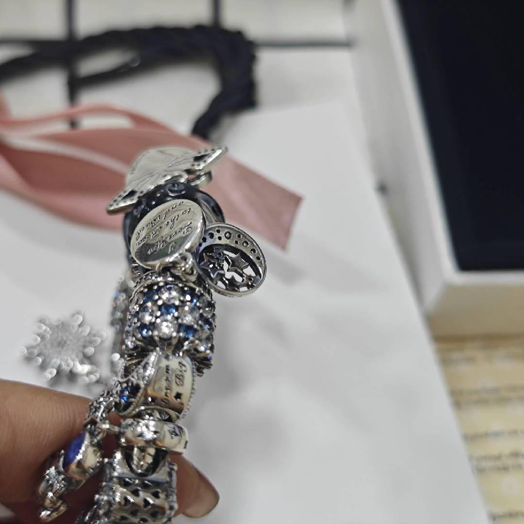 Pandora チャームブレスレット シルバー 青 S925 17#