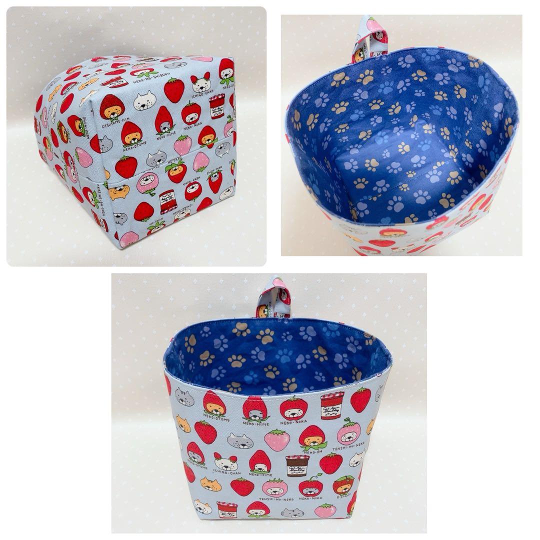 猫Love。 布バスケット スリムなペンケース ラウンドポーチ