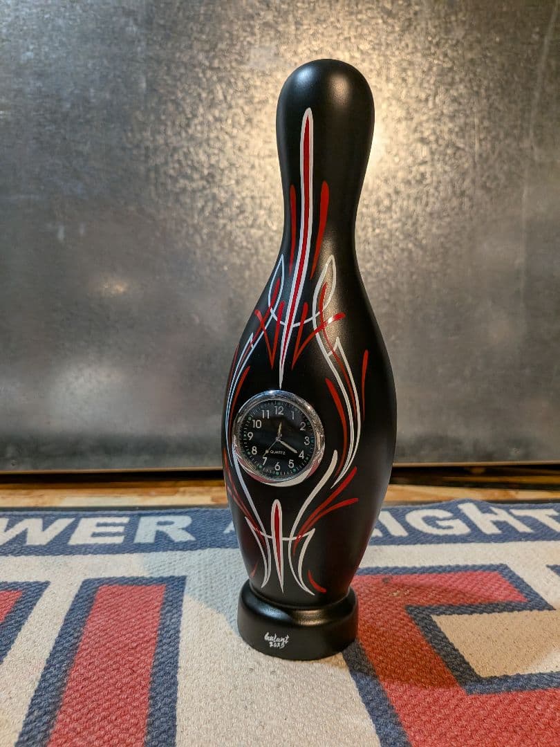 ボーリングピン おしゃれ 貯金箱 時計 黒 陶器 インテリア アメリカン