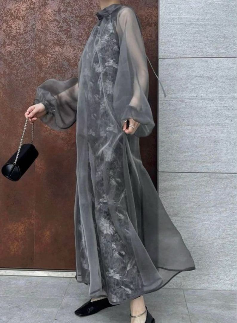 willfully ノースリーブジャガードワンピース&オーガンジーリボンタイop