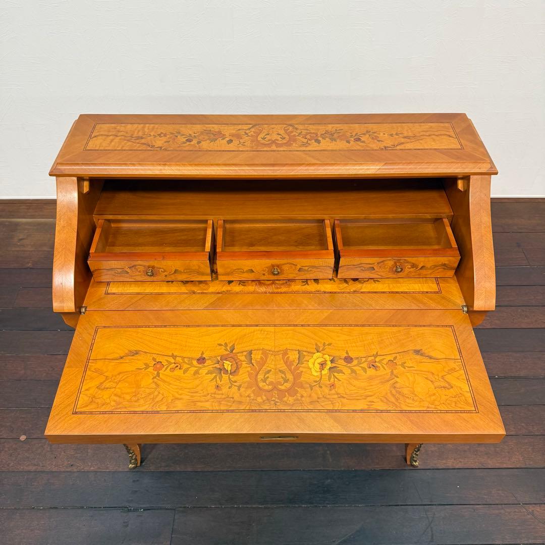 H110K64 イタリア製 象嵌細工 ライティングビューロー 鍵付き