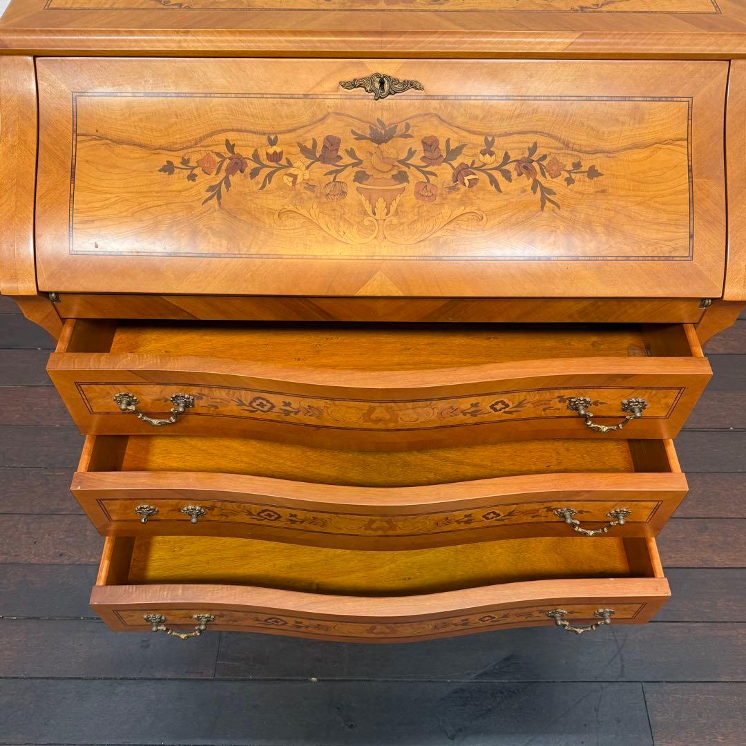 H110K64 イタリア製 象嵌細工 ライティングビューロー 鍵付き