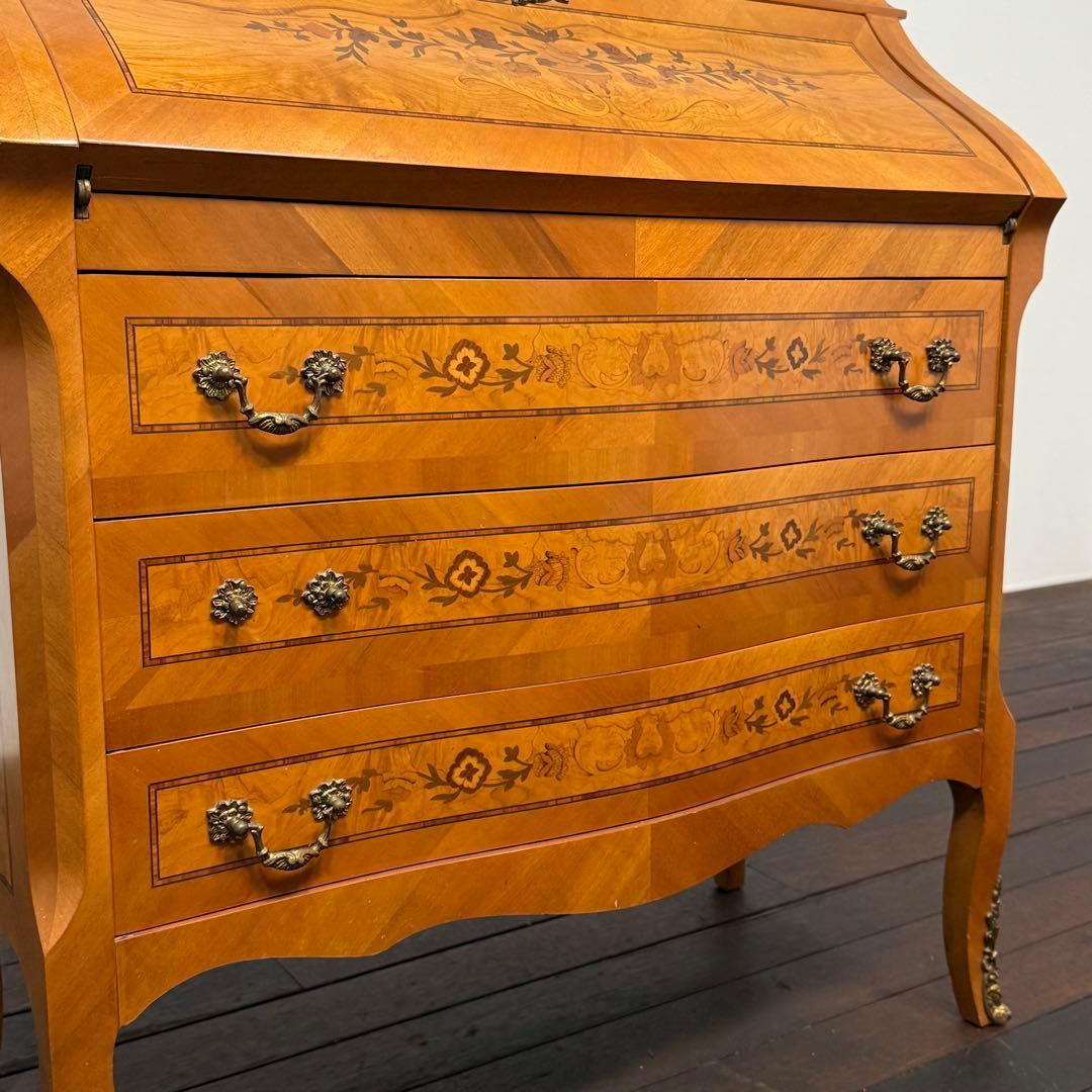 H110K64 イタリア製 象嵌細工 ライティングビューロー 鍵付き