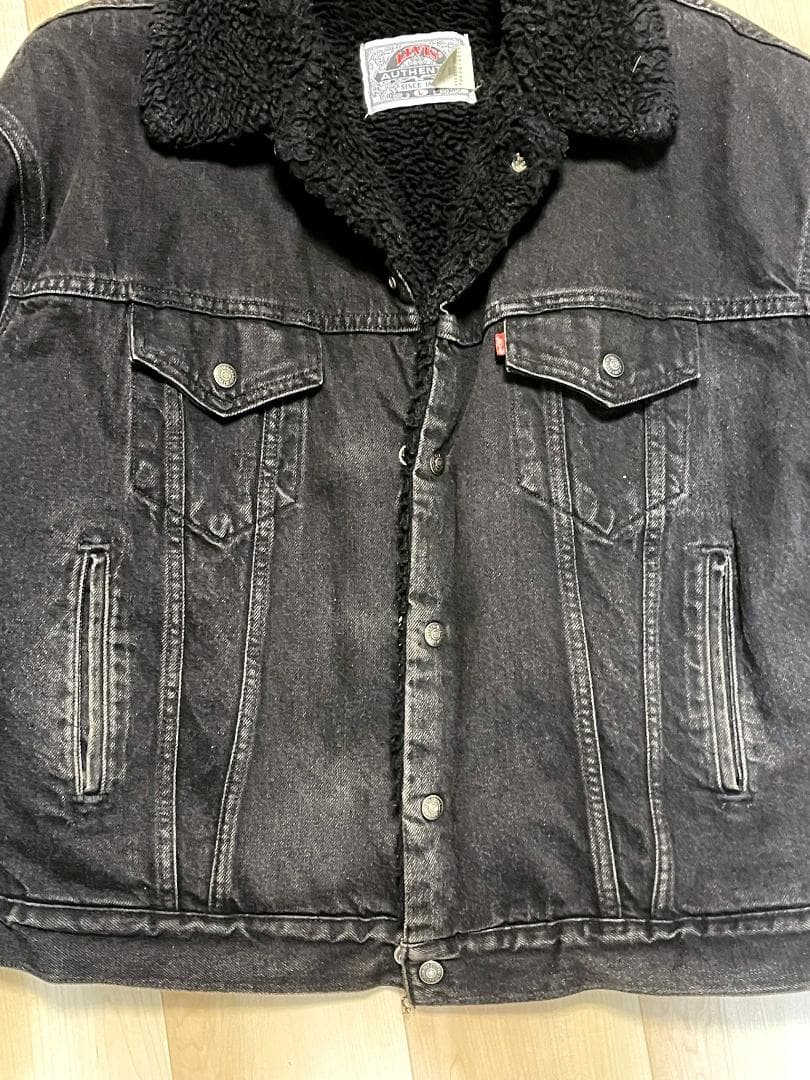 L 90`s Levi`s リーバイス ブラックデニムボアジャケット トラッカー