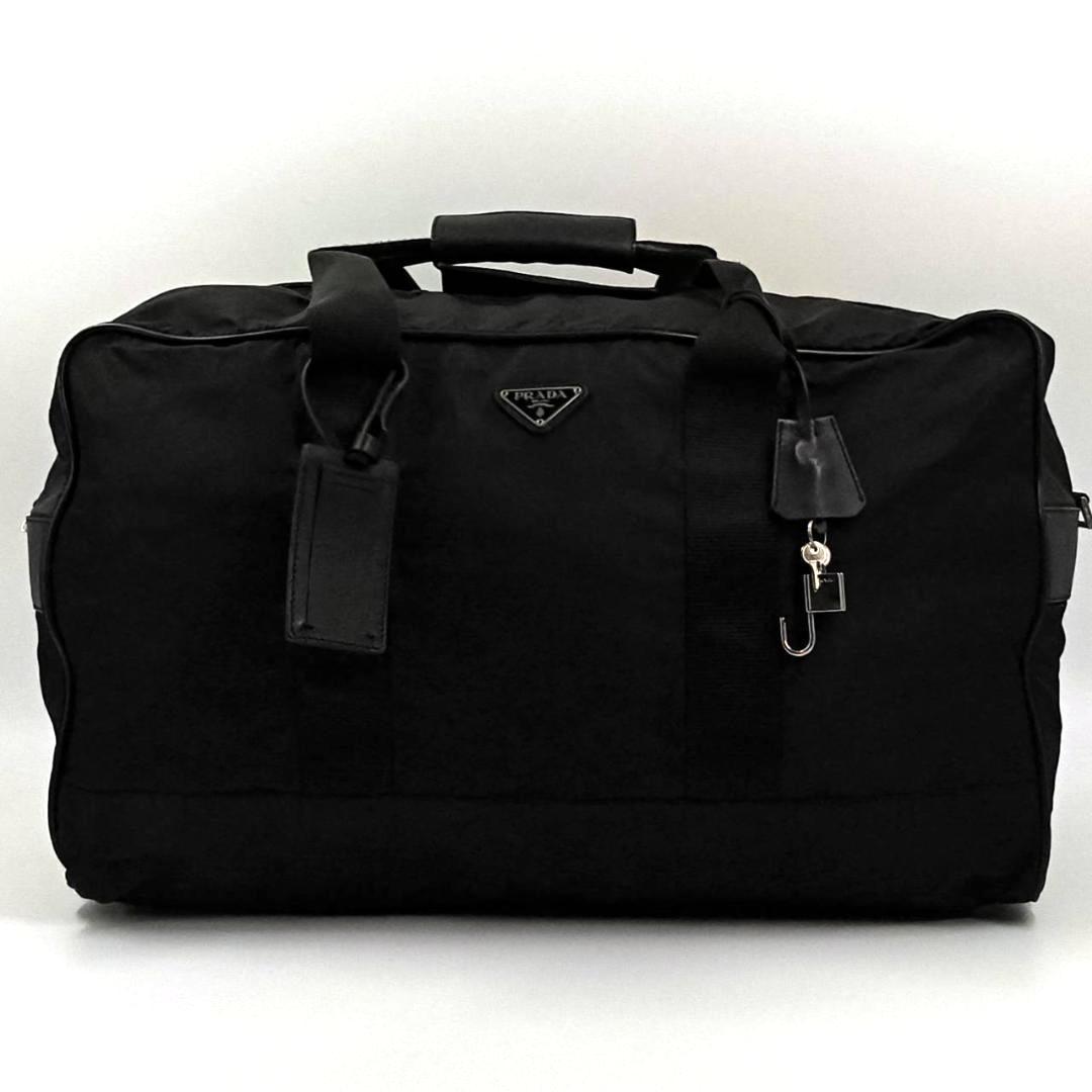 希少✨プラダ 保存袋　南京錠鍵付き　2way ボストンバッグ 三角ロゴ 革 黒