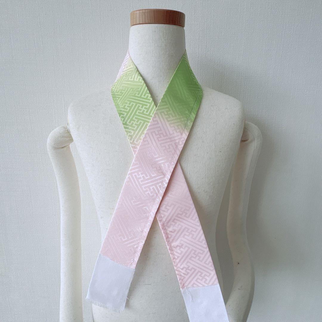 七五三　7歳女の子　フルセット　きものピンク　帯黒地　正絹　簡単半襟　7281