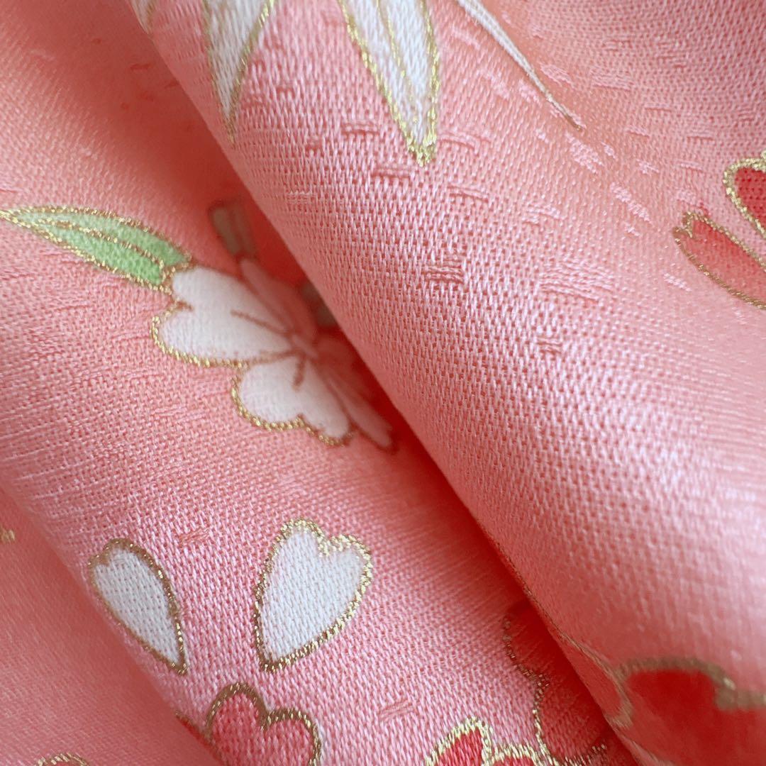 七五三　7歳女の子　フルセット　きものピンク　帯黒地　正絹　簡単半襟　7281