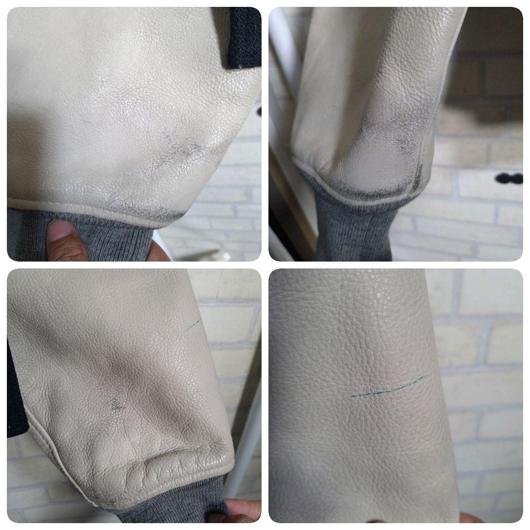 フランドル★日本製 アームレザー 本革 バック刺繍 スタジャン 黒 L相当