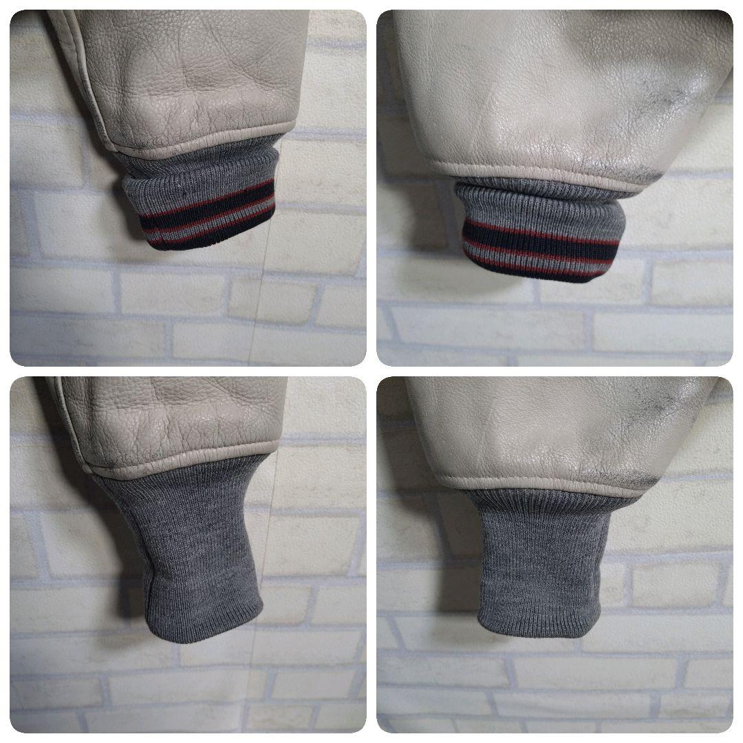 フランドル★日本製 アームレザー 本革 バック刺繍 スタジャン 黒 L相当