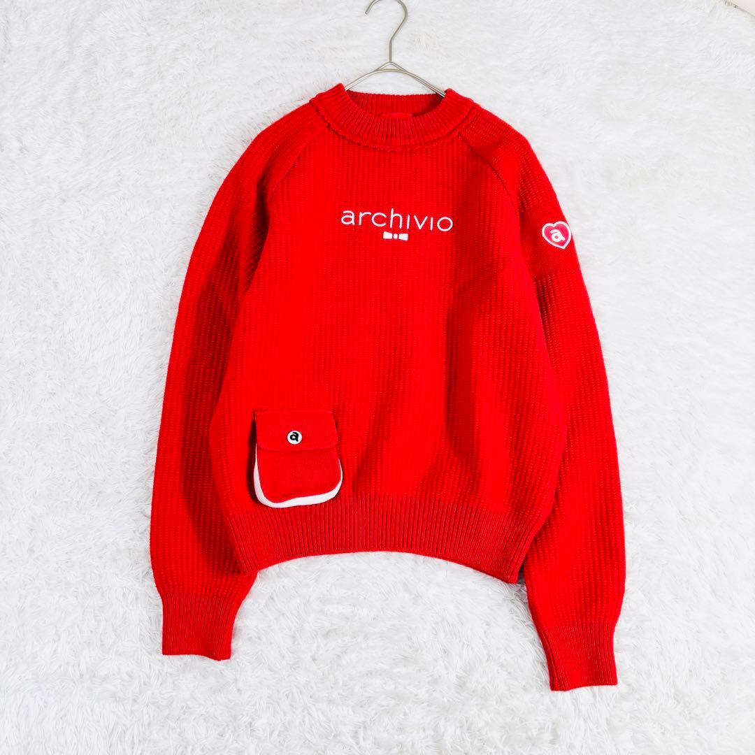 689 未使用級✨アルチビオ ゴルフ 長袖 ニット 23AW 赤 サイズ36