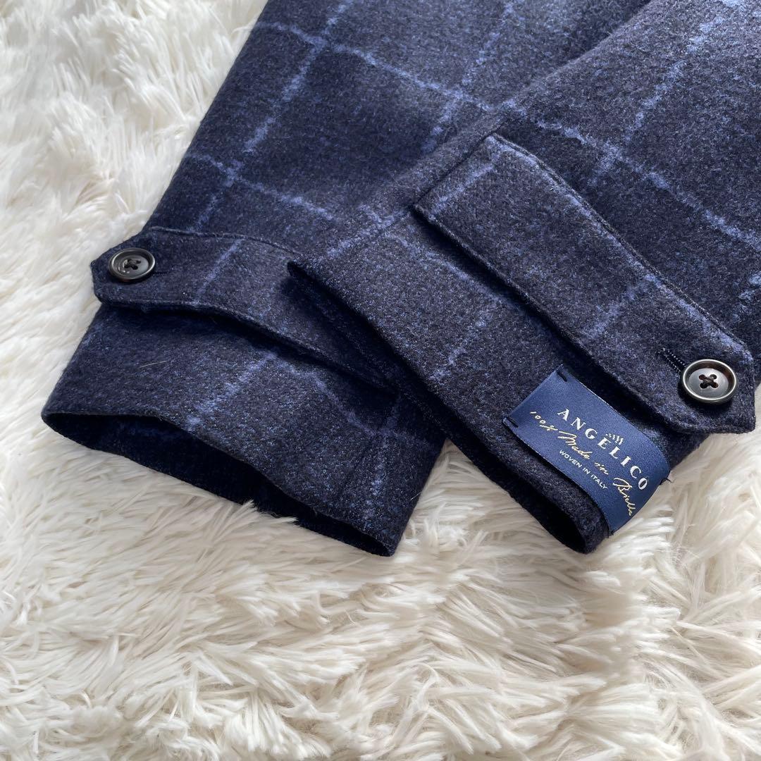 未使用級✨テイジン×ANGELICO生地　コート　チェック　近年モデル　紺　L