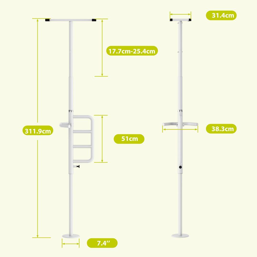 風呂用　介護用浴室手すり　突っ張り式 置くだけ ポール伸縮可能　介護用手スリ