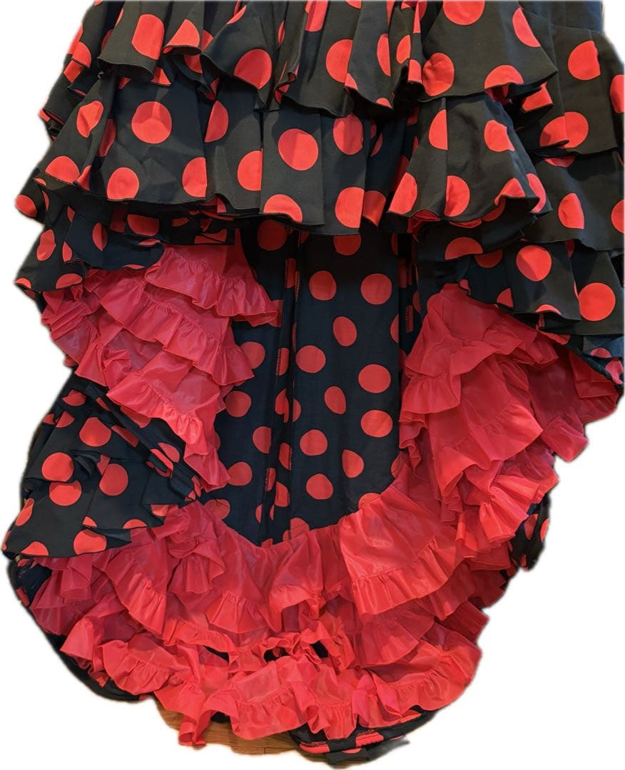 MOLINA フラメンコ パタデコーラ 黒地 赤い水玉模様 ファルダ ドット柄