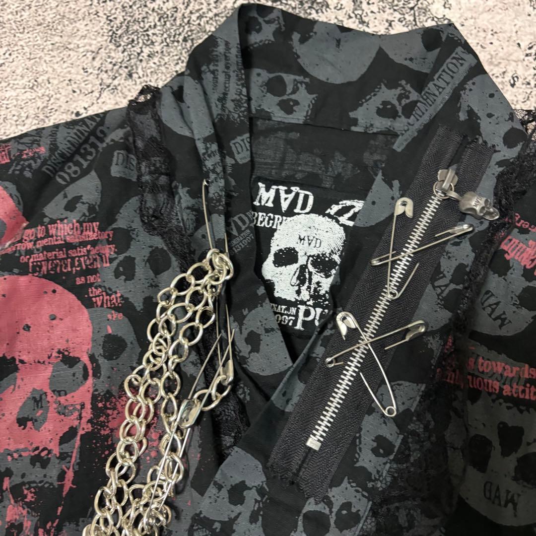 y2k 00s 希少 MADPUNKS 着物ワンピース 髑髏 十字架 チェーン