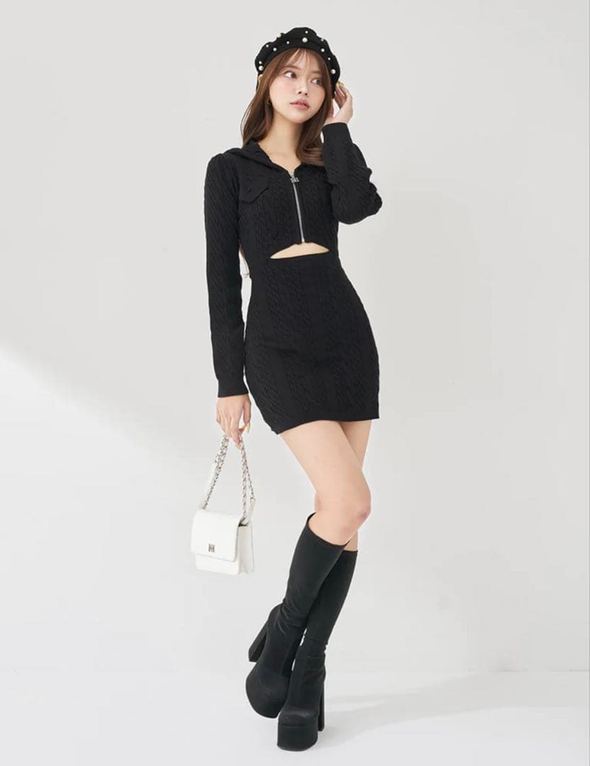 Darichダーリッチ オープンケーブルニットミニワンピース BLK ブラック